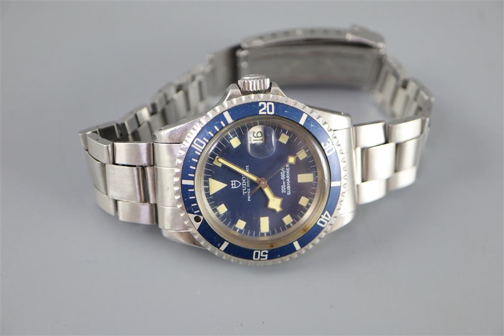 A gentlemans early 1980s stainless steel Rolex Tudor Prince Oysterdate Snowflake Submariner automatic bracelet wrist watch,